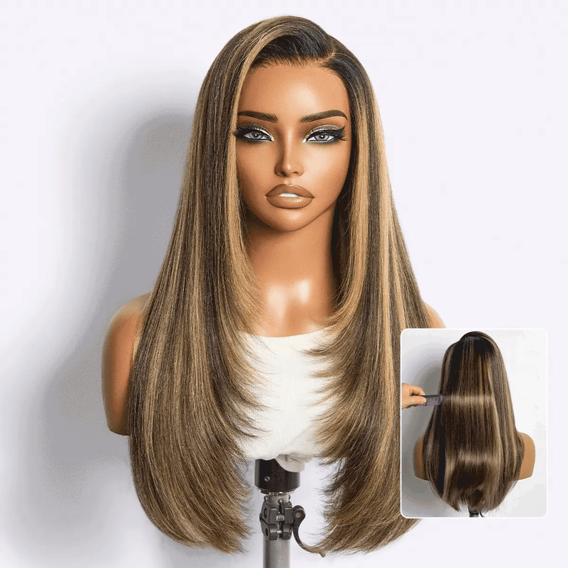 Blonde Highlight Butterfly Cut Layered Straight Wig