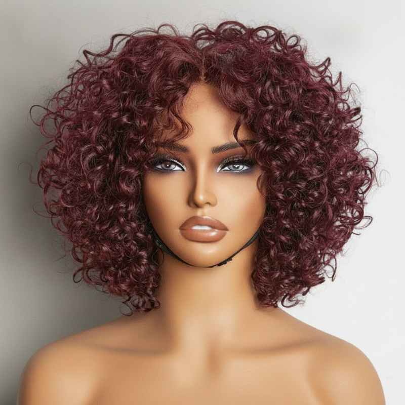 Burgundy Kinky Curly Bob Glueless Wig