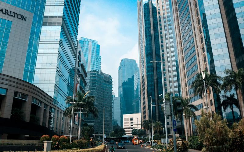 High-rise towers along the business district in central Jakarta, Java