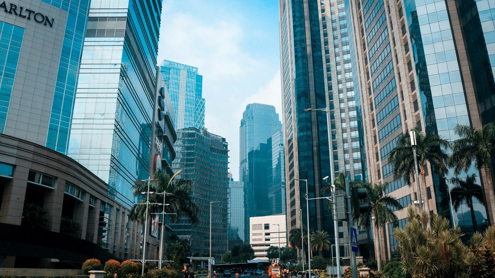 High-rise towers along the business district in central Jakarta, Java
