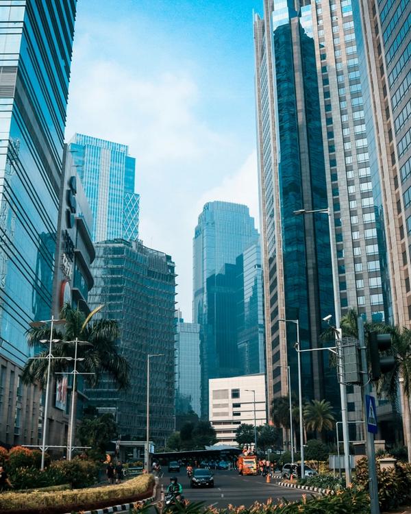High-rise towers along the business district in central Jakarta, Java