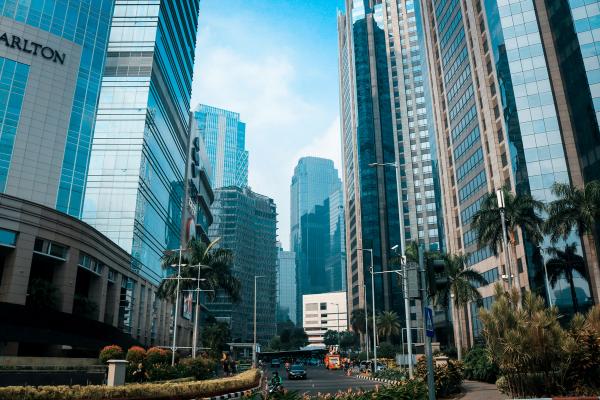 High-rise towers along the business district in central Jakarta, Java