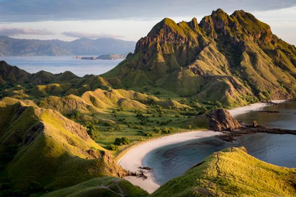 Padar Island at first light, with its curved bays and empty ridgeline in Komodo National Park