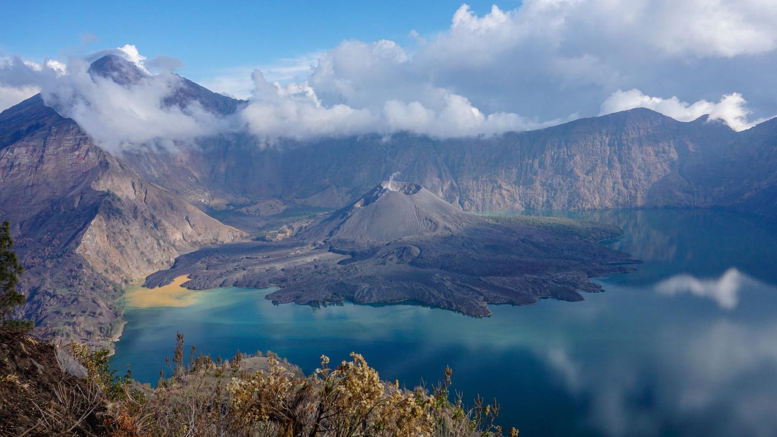 Mount Rinjani crater with the Barujari cone and Segara Anak lake, Lombok