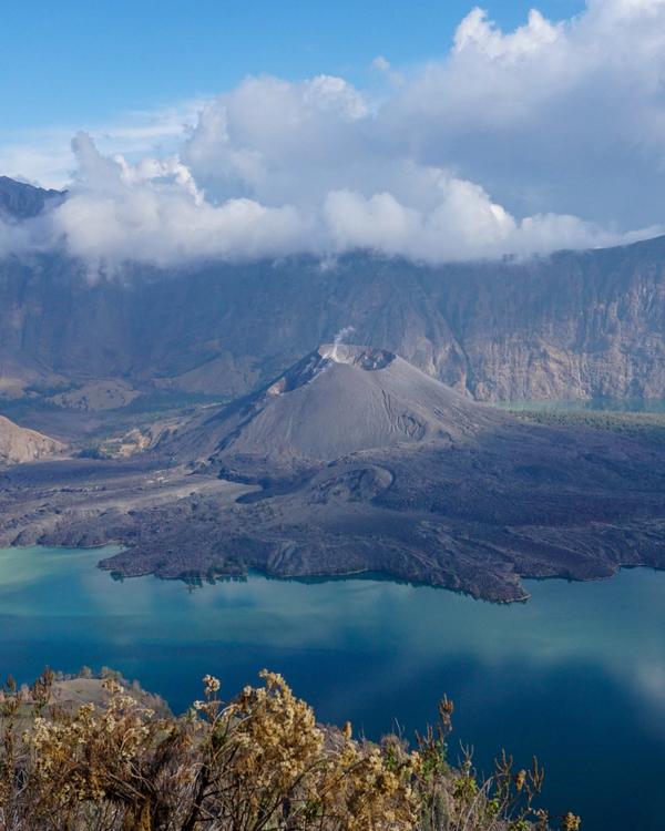 Mount Rinjani crater with the Barujari cone and Segara Anak lake, Lombok