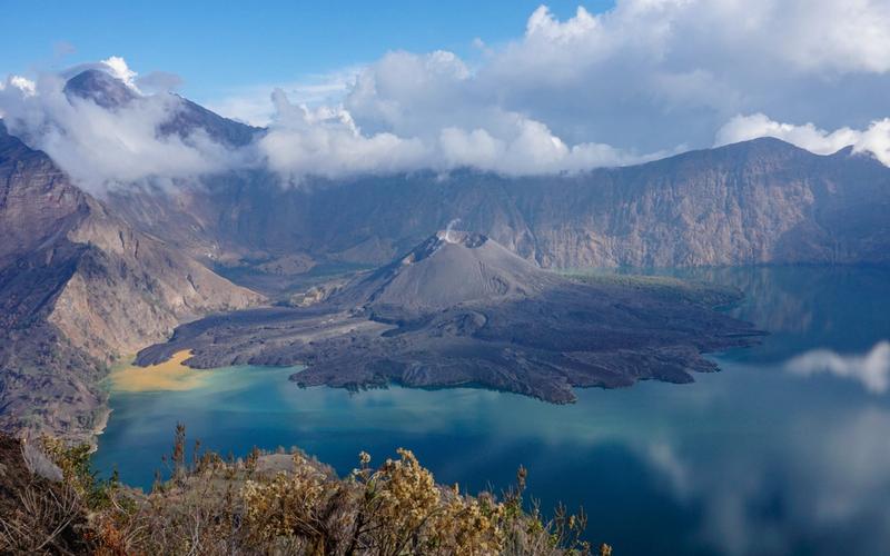 Mount Rinjani crater with the Barujari cone and Segara Anak lake, Lombok