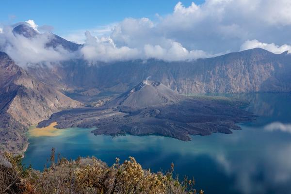 Mount Rinjani crater with the Barujari cone and Segara Anak lake, Lombok
