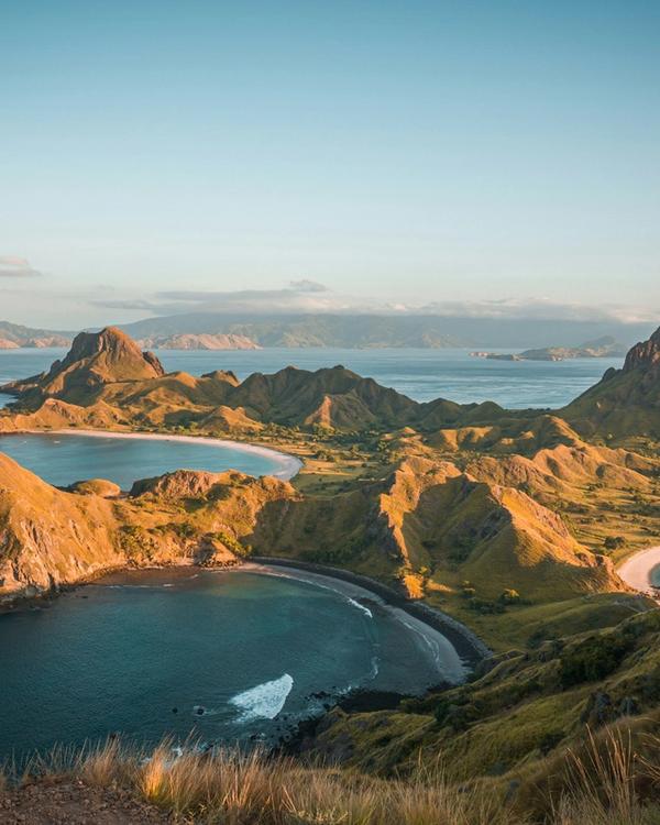 Flores landscape with Komodo islands, volcanoes and traditional villages