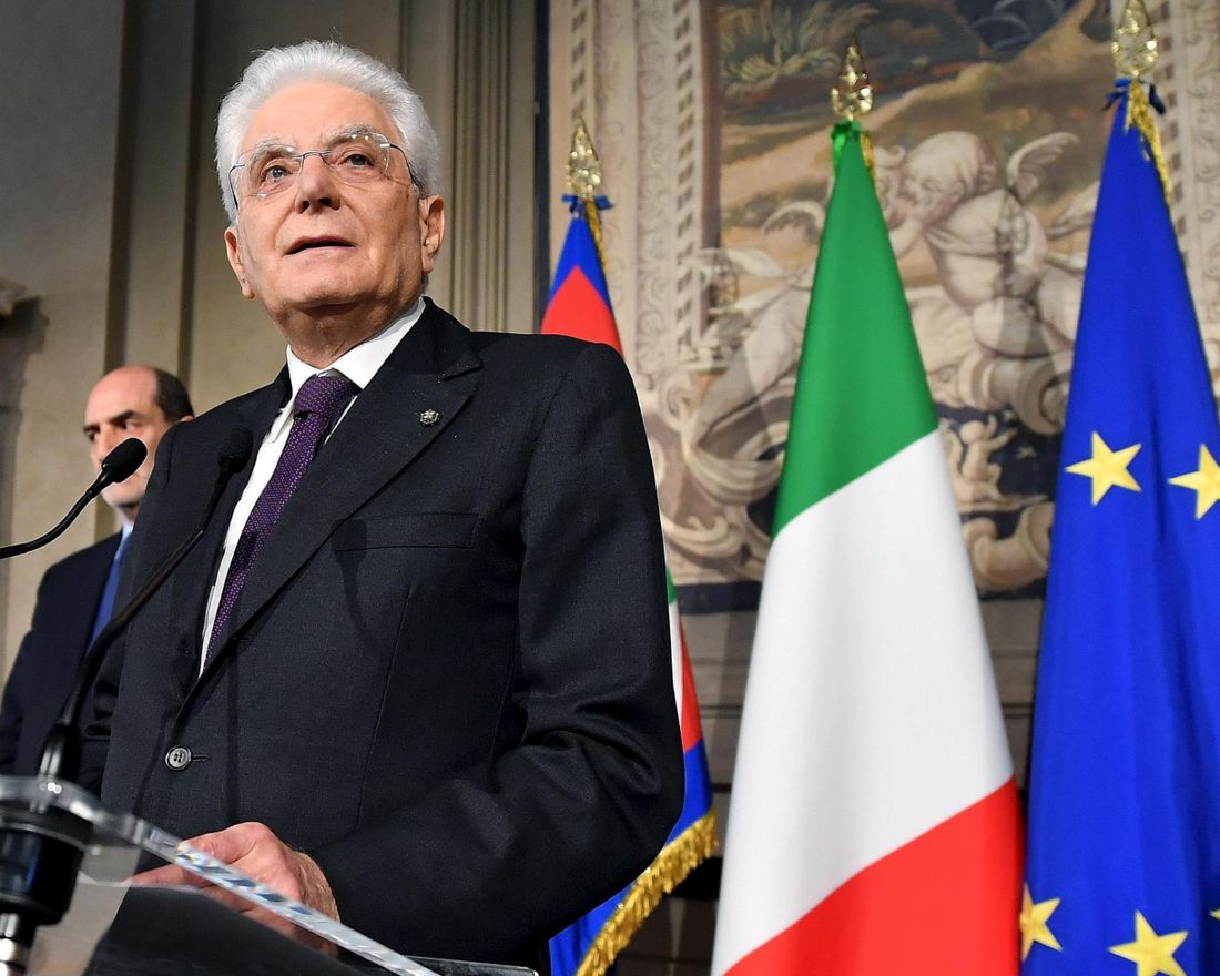 Italian President Sergio Mattarella adresses the media at the end of his meeting with Italian parties representatives at the Quirinal Palace during the third round of formal political consultations following the general elections, in Rome, Monday, May 7, 2018. Mattarella was holding a final day of consultations Monday in hopes of finding a solution to two months of political deadlock. (Ettore Ferrari/ANSA via AP)