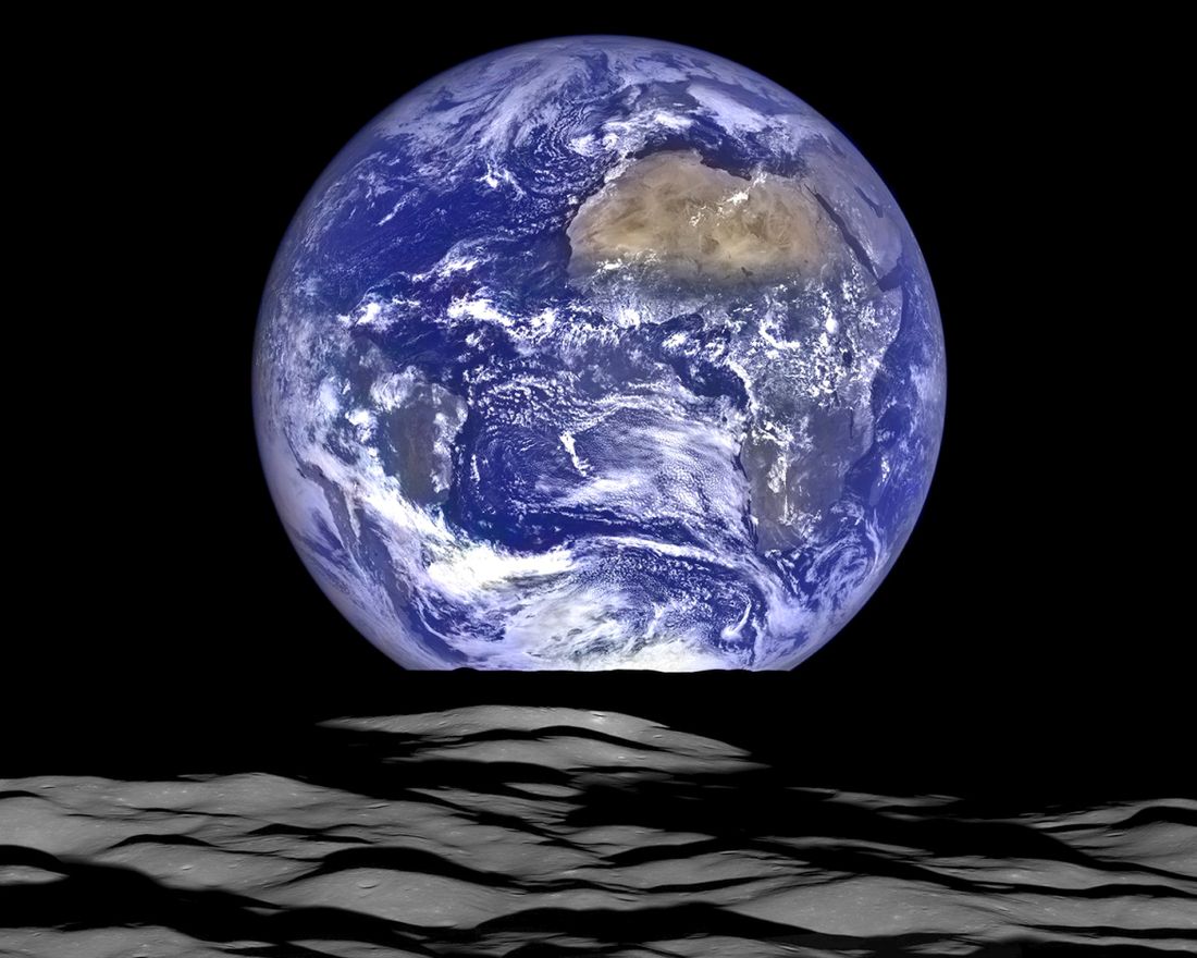 This NASA image released December 18, 2015 shows what  NASA's Lunar Reconnaissance Orbiter (LRO) recently captured in a view of Earth from the spacecraft's vantage point in orbit around the moon. In this composite image we see Earth appear to rise over the lunar horizon from the viewpoint of the spacecraft, with the center of the Earth just off the coast of Liberia (at 4.04 degrees North, 12.44 degrees West). The large tan area in the upper right is the Sahara Desert, and just beyond is Saudi Arabia. The Atlantic and Pacific coasts of South America are visible to the left. On the moon, we get a glimpse of the crater Compton, which is located just beyond the eastern limb of the moon, on the lunar farside. This image was composed from a series of images taken October 12, 2015 when LRO was about 83 miles (134 kilometers) above the moon's farside crater Compton. AFP PHOTO/NASA/HANDOUT = RESTRICTED TO EDITORIAL USE†- MANDATORY CREDIT "AFP PHOTO / NASA/HANDOUT" -†NO MARKETING NO ADVERTISING CAMPAIGNS - DISTRIBUTED AS A SERVICE TO CLIENTS = NO A LA CARTE SALES