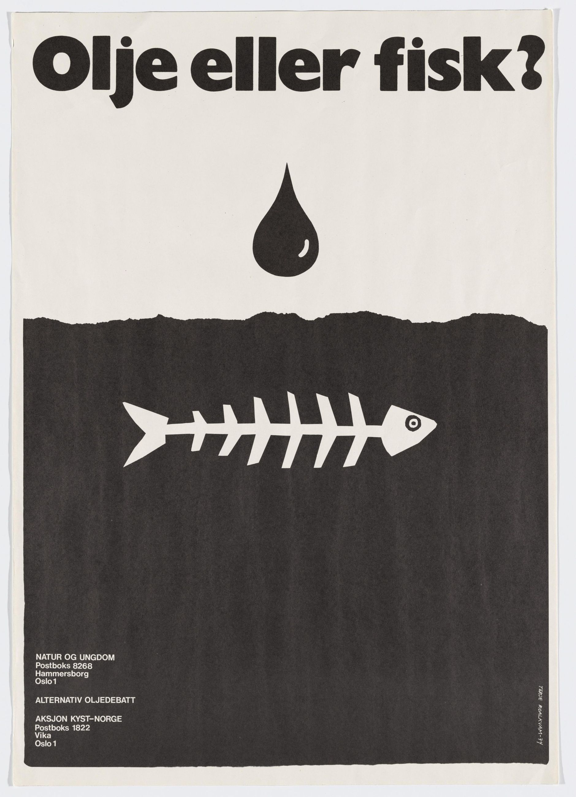 PLAKATBØLGE: På 1970-tallet formga Terje Roalkvam plakater for blant andre SV og Natur og Ungdom. Foto: Andreas Harvik, Nasjonalmuseet