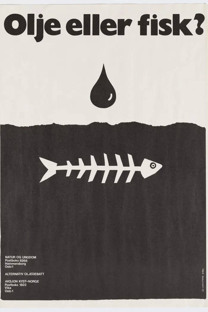 PLAKATBØLGE: På 1970-tallet formga Terje Roalkvam plakater for blant andre SV og Natur og Ungdom. Foto: Andreas Harvik, Nasjonalmuseet