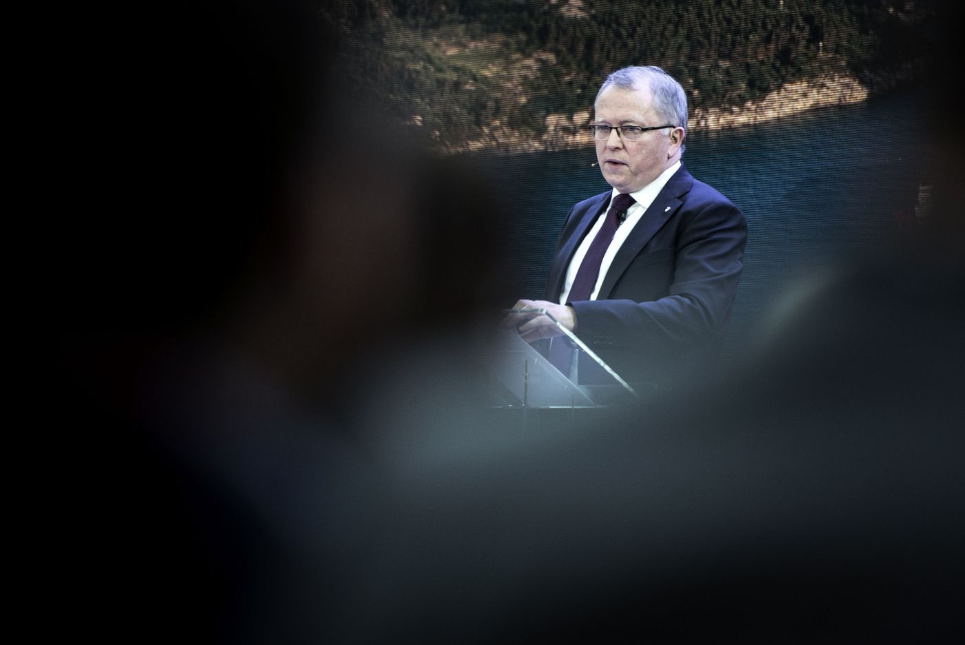 Stavanger  20180315. 
 Statoil bytter navn til Equinor. Konsernsjef Eldar Sætre presenterer det nye navnet på allmennmøte i Stavanger. 
 Foto: Carina Johansen / NTB Scanpix