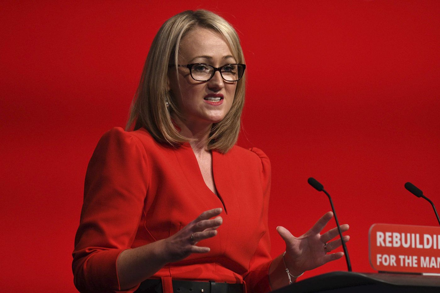Opposition Labour party shadow Business secretary Rebecca Long-Bailey addresses delegates on the third day of the Labour party conference in Liverpool, north west England on September 25, 2018. (Photo by Oli SCARFF / AFP)