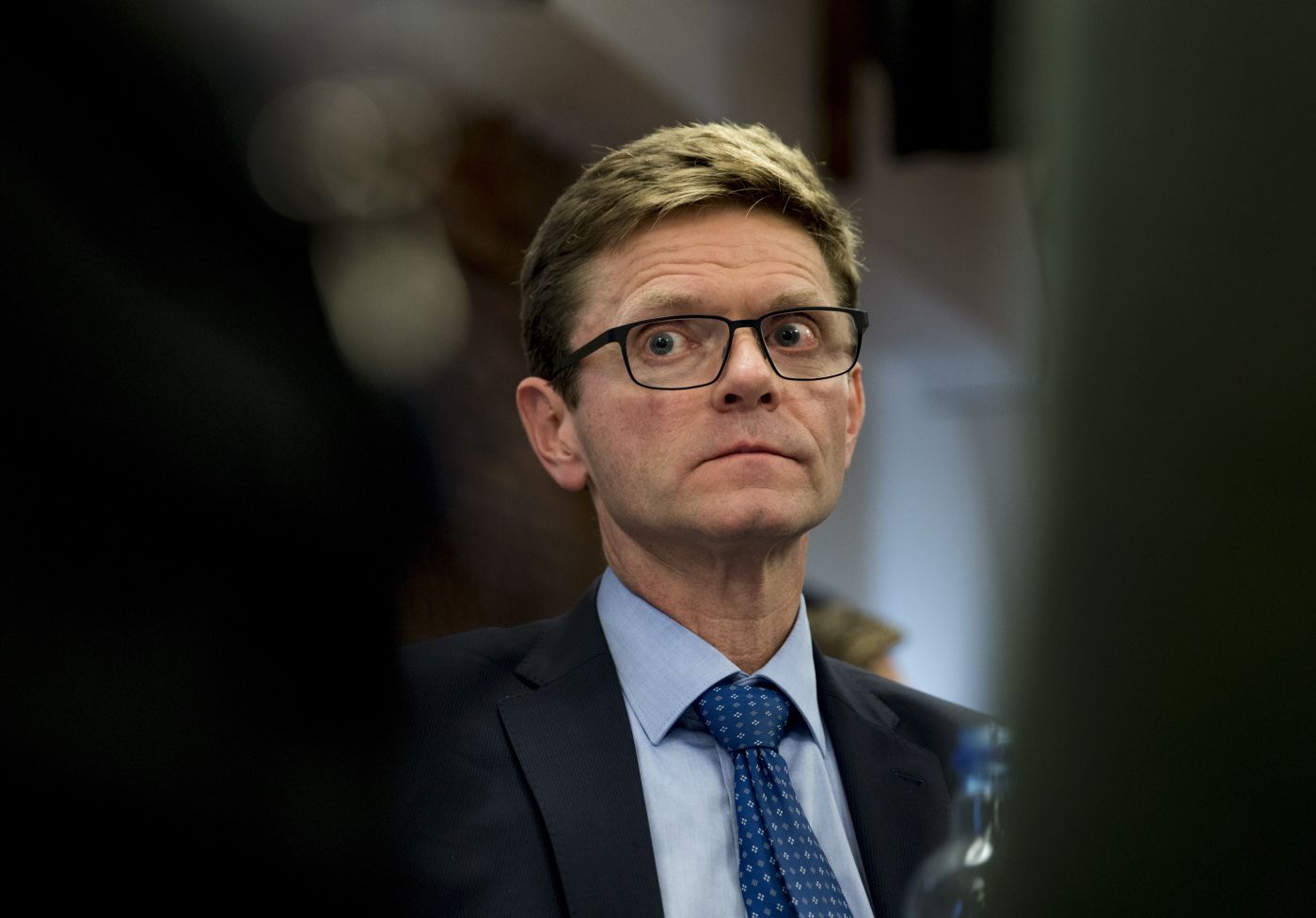 Venstre legger farm sitt alternative statsbudsjett, i et møterom på Stortinget. 
  
 nestleder Terje Breivik. 
  
 Foto: Tom Henning Bratlie