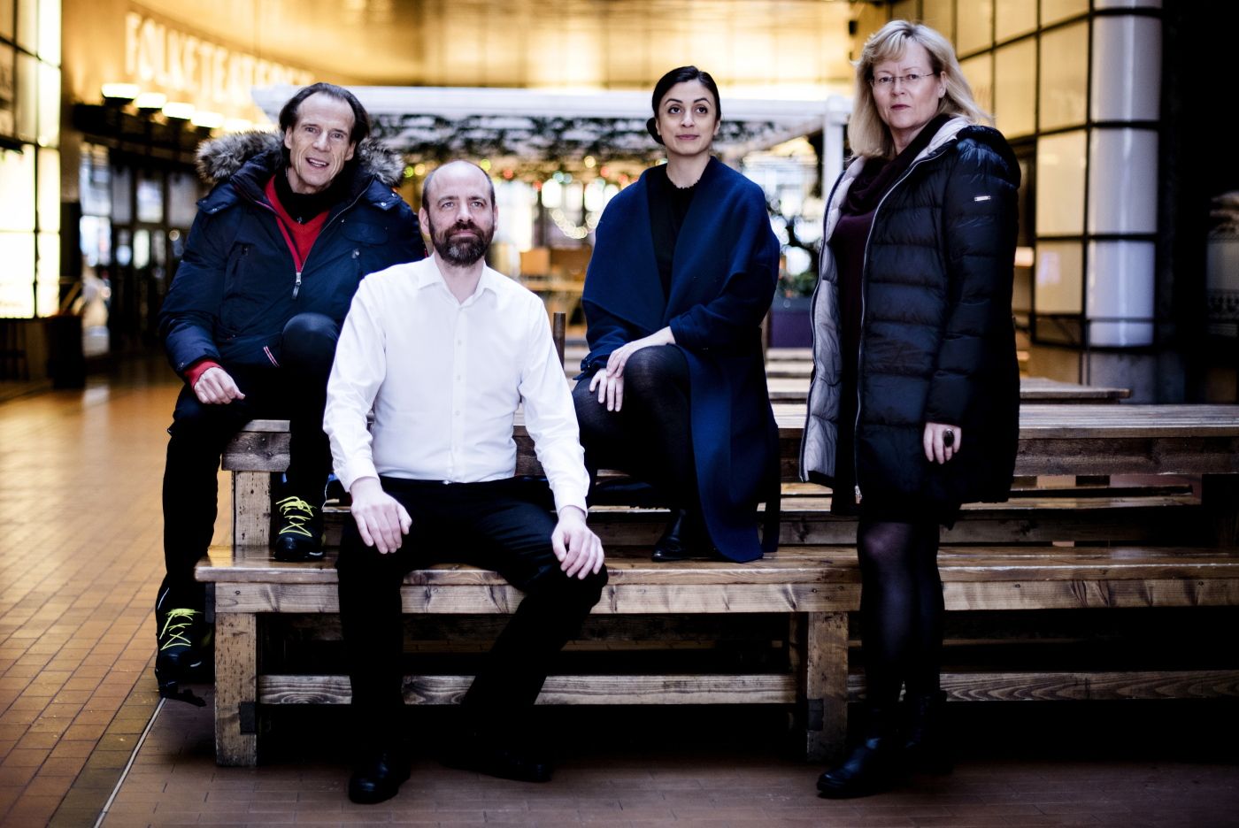 Arbeiderpartiet har et nytt initiativ ang a-krim. Her er Ap-politikerne f.v Jan Bøler, Arild Grande, Hadia Tajik, og LO-sekretær Trude Tinnlund