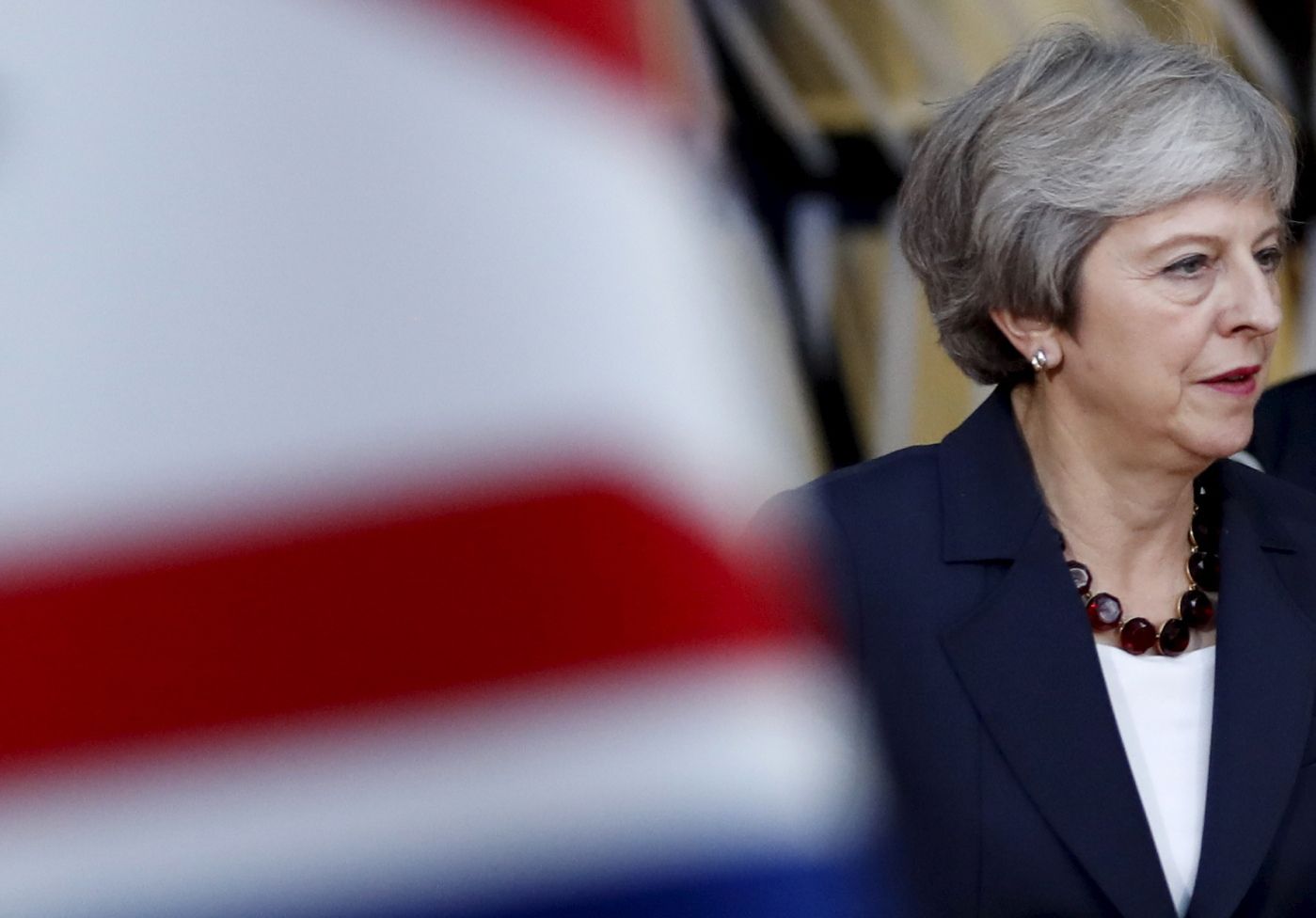 British Prime Minister Theresa May arrives for an EU summit in Brussels, Wednesday, Oct. 17, 2018. European Union leaders are converging on Brussels for what had been billed as a "moment of truth" Brexit summit but which now holds little promise for a breakthrough. (AP Photo/Alastair Grant)