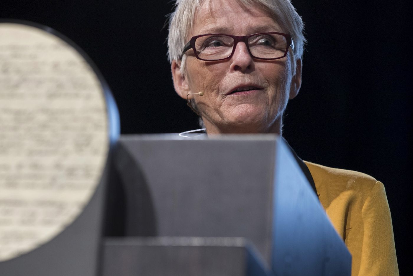 Oslo  20181006. 
 Anne Enger når årets Nobeldiplom avdukes på Nobels fredssenter lørdag. 
 Foto: Terje Pedersen / NTB scanpix