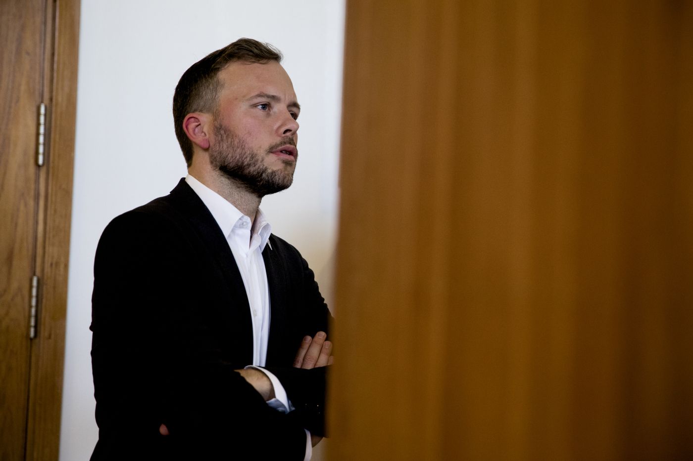 Landsmøte i Fagforbundet, Oslo kongressenter 16.-20. oktober 2017. 
  
 SV-leder Audun Lysbakken etter sin hilsen til landsmøtet. 
  
 Foto: Tom Henning Bratlie