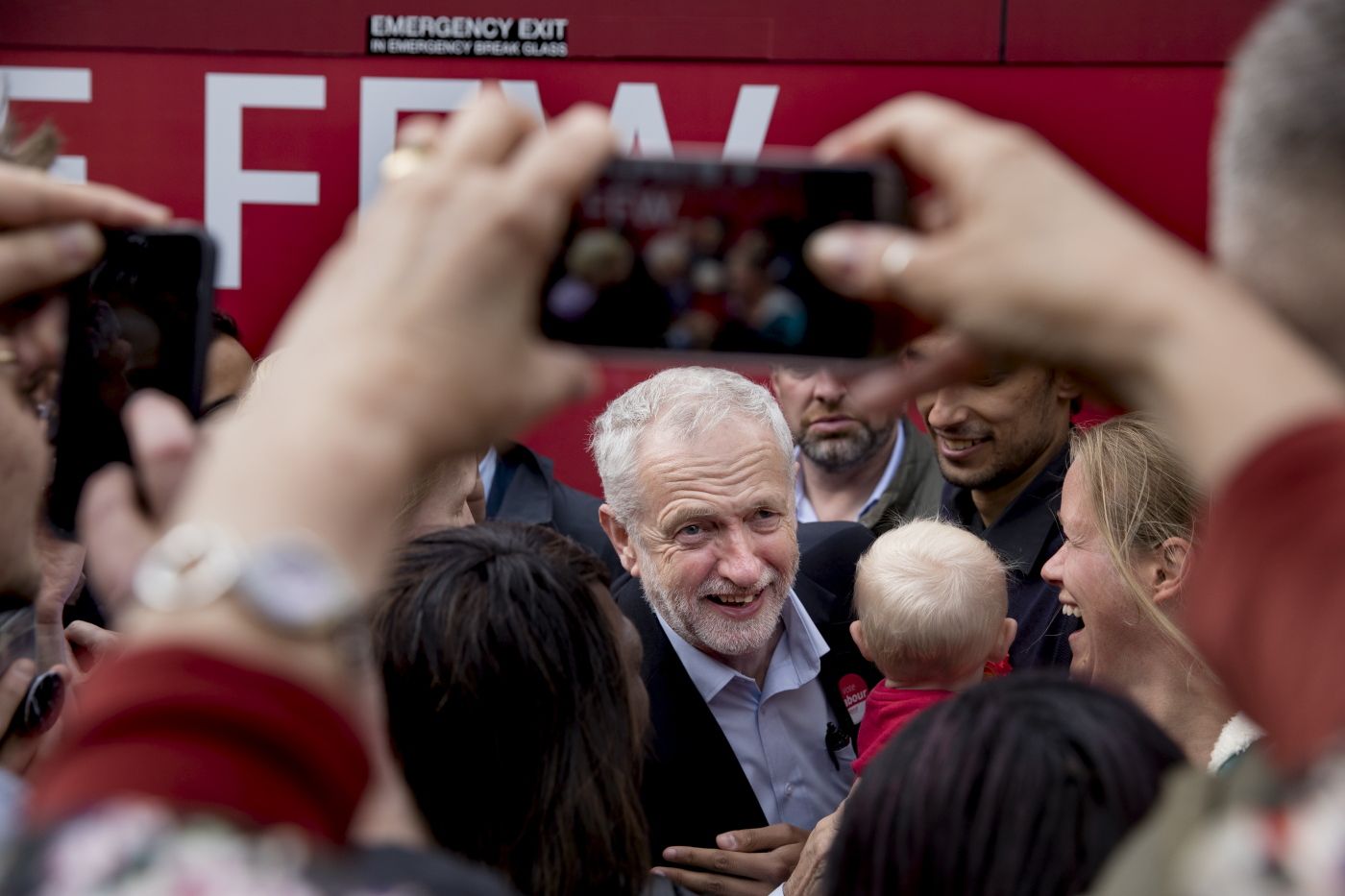 Labour-valgkamp i Telford, England, med partileder Jeremy Corbyn, før parlamentsvalget 8. juni 2017. 
  
 Foto: Tom Henning Bratlie