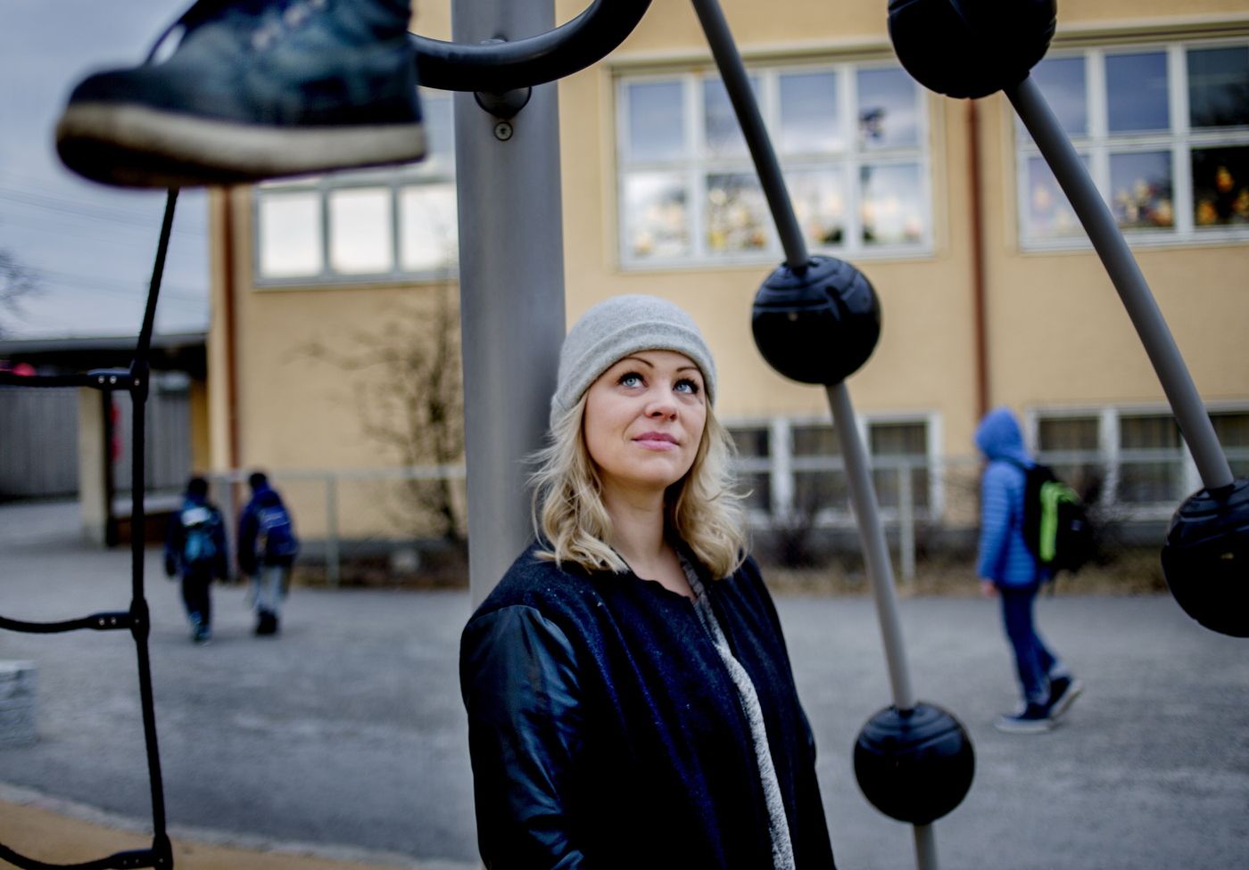 Eivor Evenrud, en av tre toppkandidater til Rødts liste ved kommunevalget 2015. Bildet er tatt p[ Huseby skole.