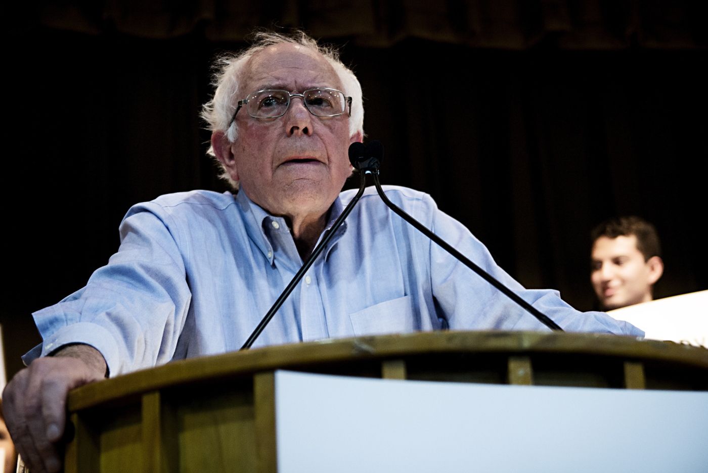 Bernie Sanders på valgkamparrangement for Randy Bryce (til venstre) i Kenosha, Wisconsin