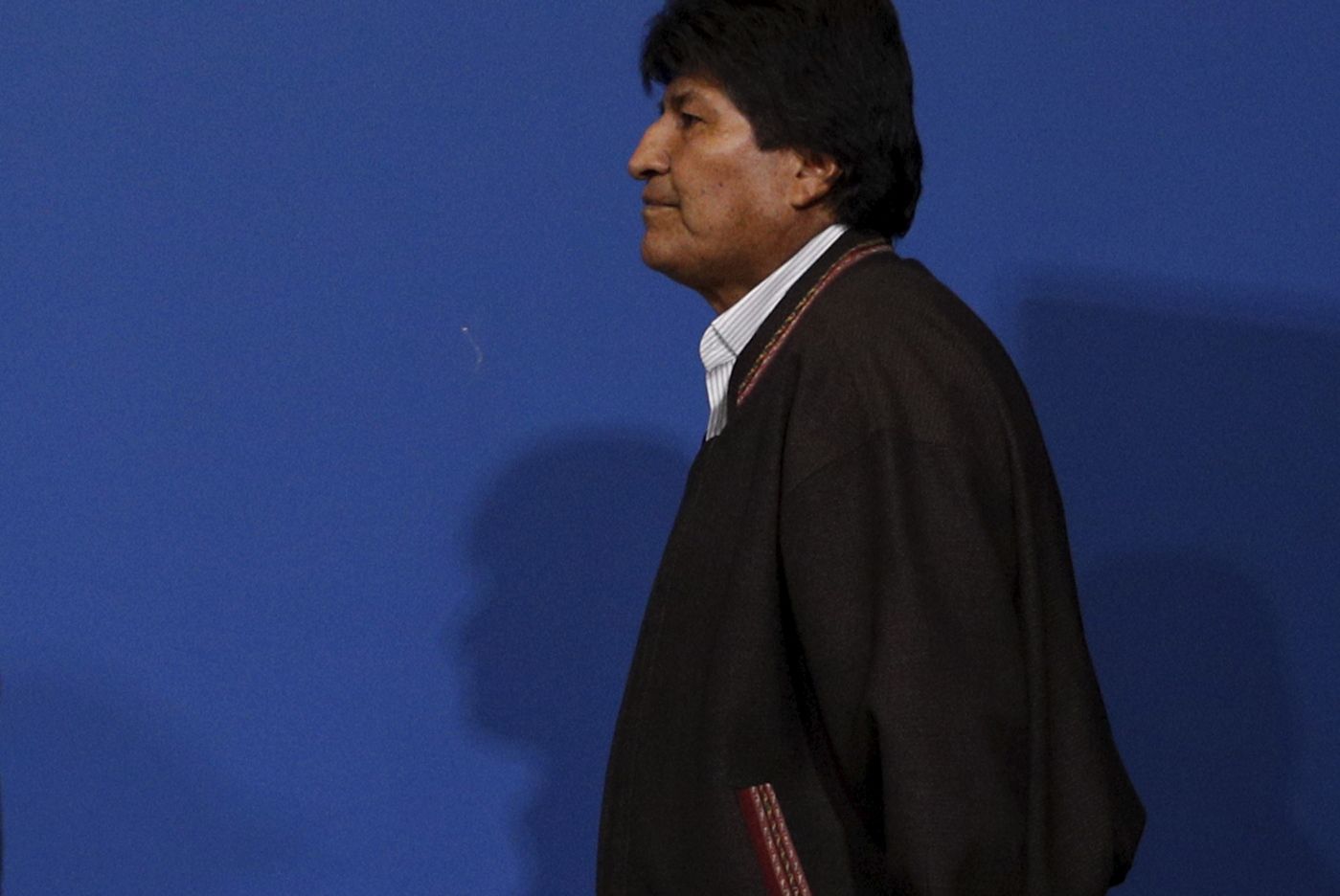 Bolivia's President Evo Morales arrives a press conference at the military airport in El Alto, Bolivia, Sunday, Nov. 10, 2019. Hours later Morales announced his resignation under mounting pressure from the military and the public after his re-election victory triggered weeks of fraud allegations and deadly protests. (AP Photo/Juan Karita)