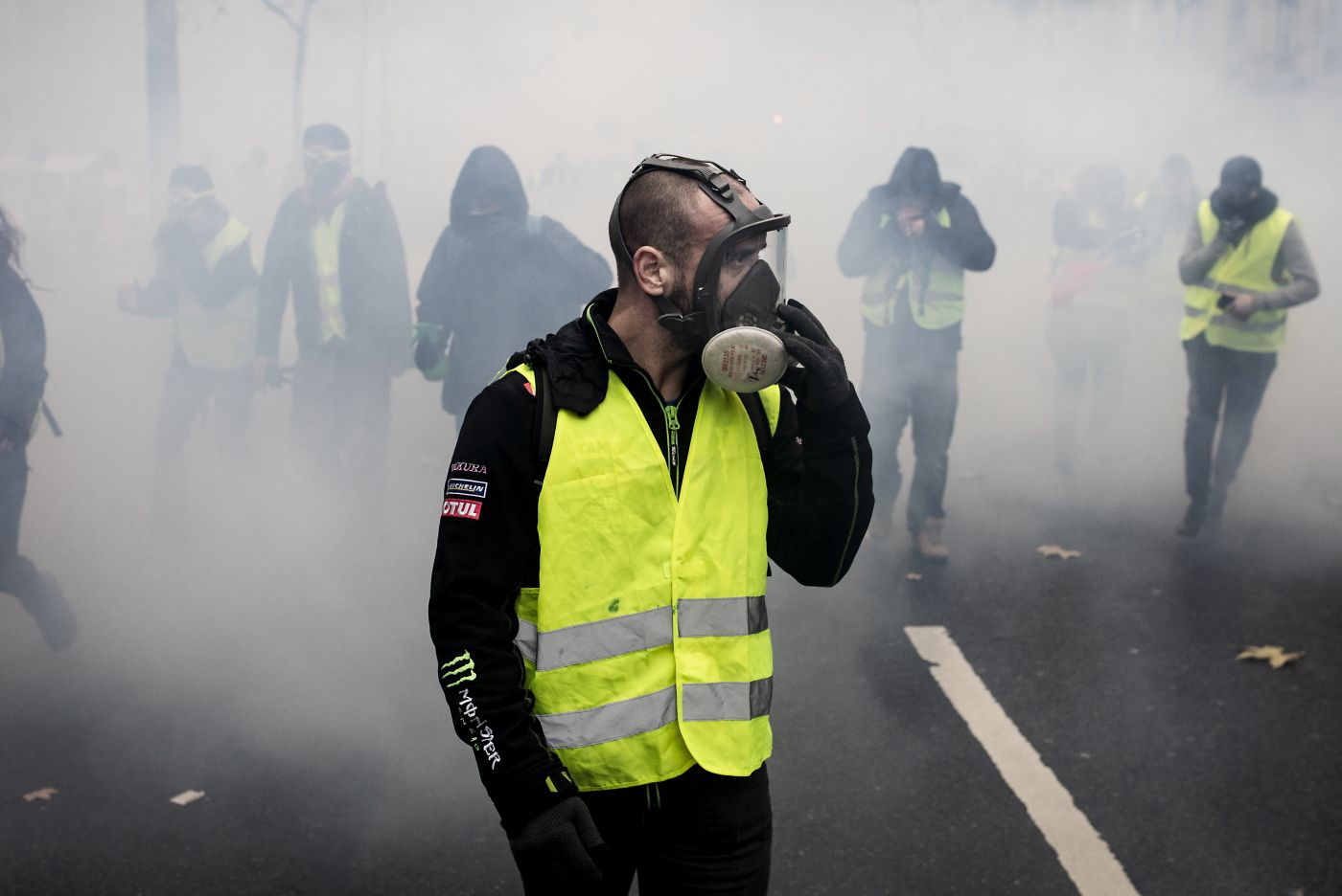 Paris, Frankrike, 01.12.2018. Gilets jaunes, de gule vestene mobiliserer i Frankrike mot Emanuel Macrons usosiale politikk. Foto: Christopher Olssøn.