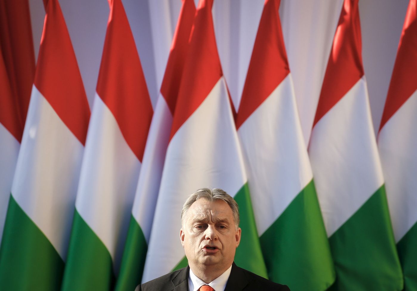 Prime Minister Viktor Orban's speaks during the final electoral rally of his Fidesz party in Szekesfehervar, Hungary, Friday, April 6, 2018. Hungarians will vote Sunday in parliamentary elections, choosing 199 lawmakers and polls expect Prime Minister Viktor Orban to win a third consecutive term and his fourth overall since 1998.(AP Photo/Darko Vojinovic)