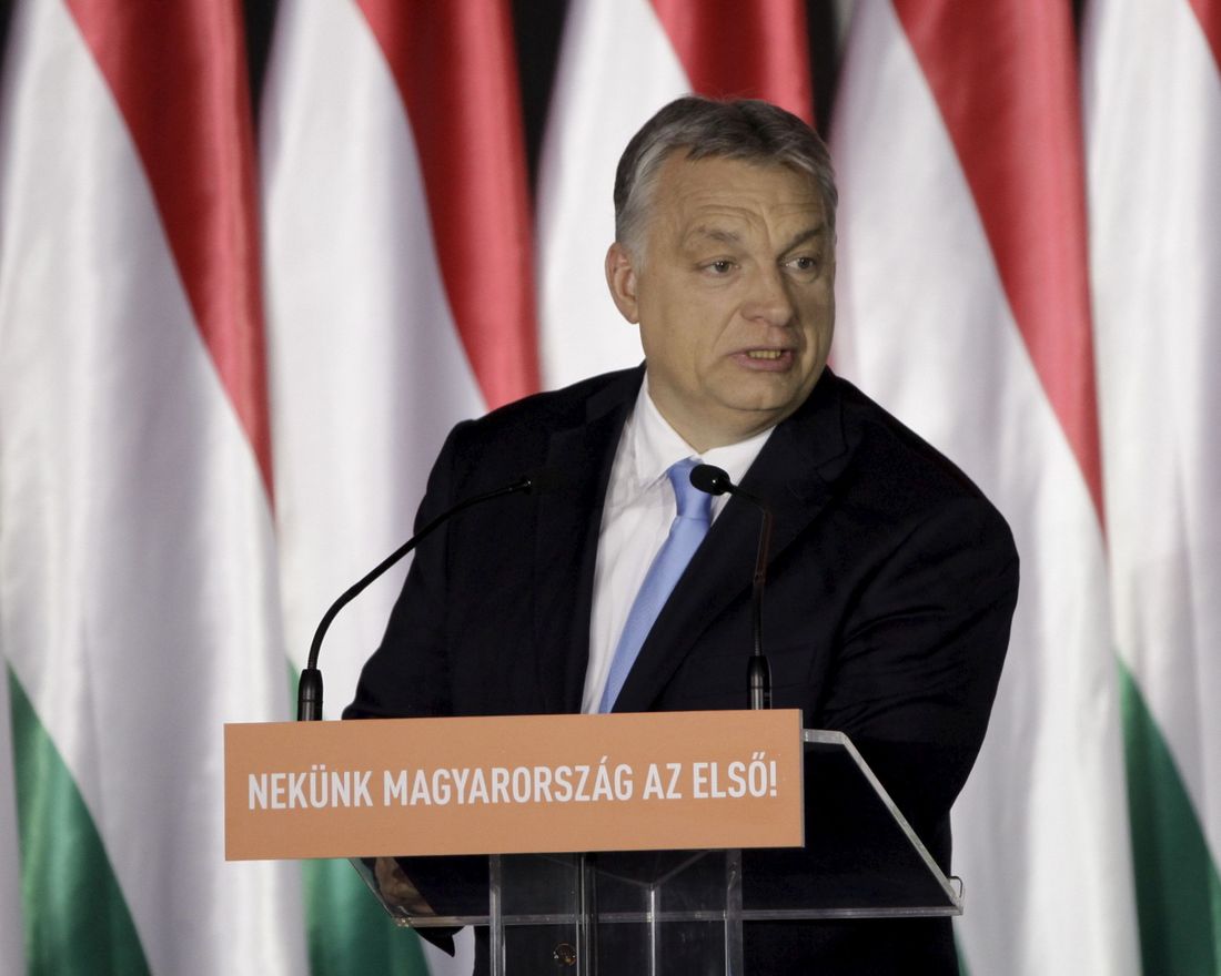 Hungarian Prime Minister Viktor Orban gives a speech to launch the campaign of his right-wing Fidesz party ahead of the European Parliament elections on April 5, 2019 in Budapest. (Photo by PETER KOHALMI / AFP)