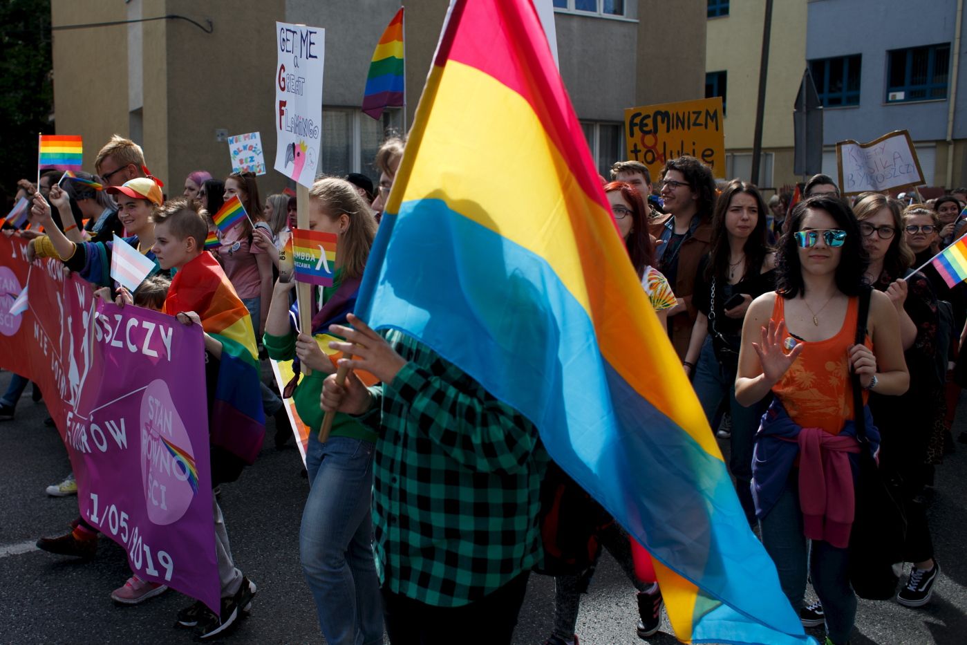 Bydgoszcz 11.05.2019 The Equality March on the streets of Bydgoszcz, Poland. The event was organised by The State of Equality organisation. 
  
 Photo by Lukasz Glowala