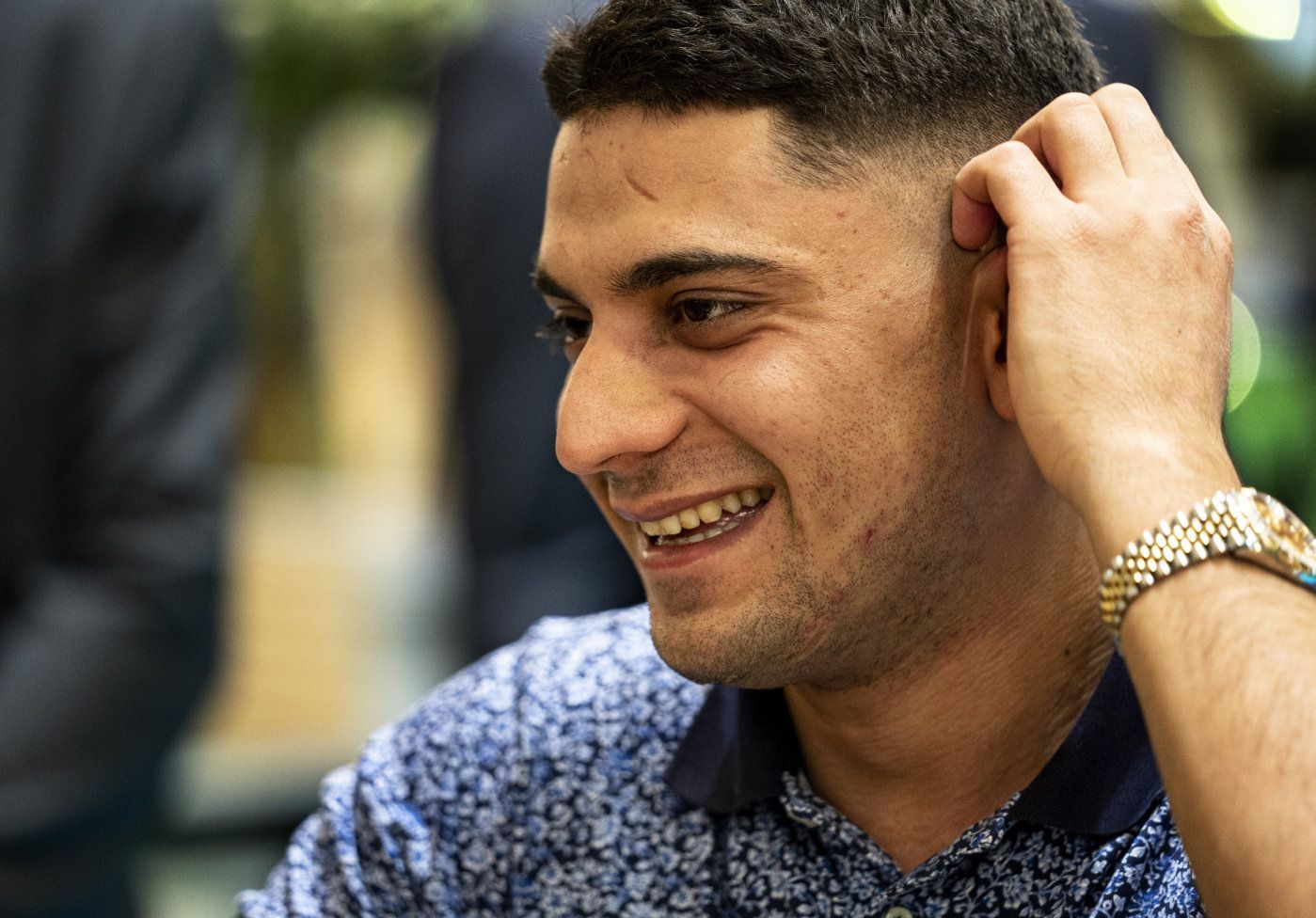 FILE - In this Nov. 17, 2019 file photo, poet Yahya Hassan at the bookfair at Bella Center in Copenhagen. The Danish poet of Palestinian descent who made headlines in 2013 as a teenager with a book that was critical of Muslims has died. Yahya Hassan was 24. (Ida Guldbaek Arentsen/Ritzau Scanpix via AP, File)