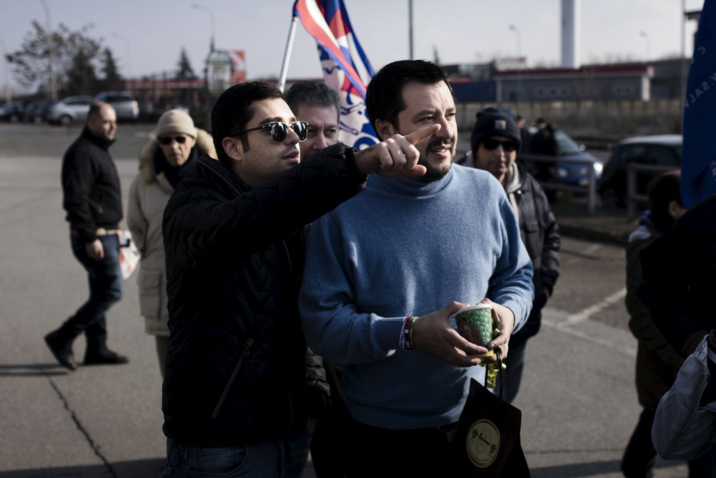 Novi Ligurie, Italia, 10.02.2018. Matteo Salvini, lederen for Lega, også kjent som Lega Nord. Salvini driver valgkamp og besøker mange konkurstruede bedrifter i Italia i et forsøk på å vinne arbeidernes hjerter. Foto: Christopher Olssøn.