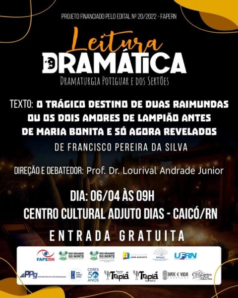 Banner com evento Leitura Dramática do projeto Dramaturgia Potiguar.