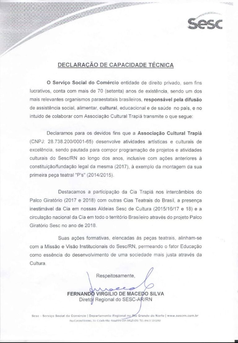Declaração de capacidade técnica SESC