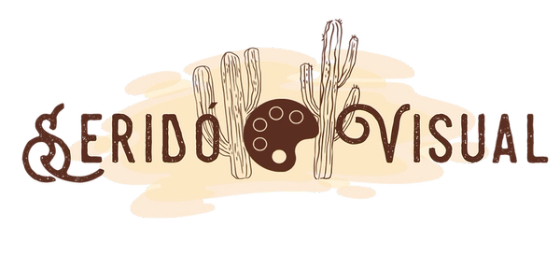 Logo com o texto "SERIDÓ VISUAL" em fundo claro, desenhos de cactos e elementos gráficos.