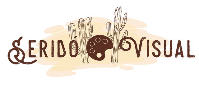 Logo com o texto "SERIDÓ VISUAL" em fundo claro, desenhos de cactos e elementos gráficos.