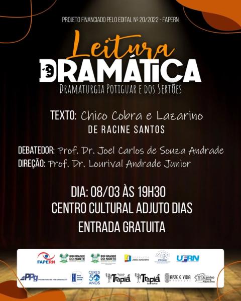 Banner com evento Leitura Dramática do projeto Dramaturgia Potiguar.