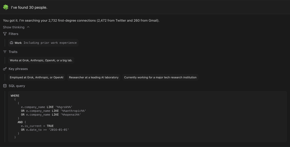 Happenstance Search Query Example