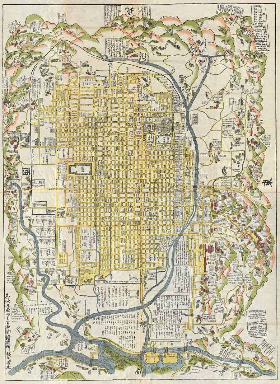 Ancient Kyoto map from 1696, Edo Period.