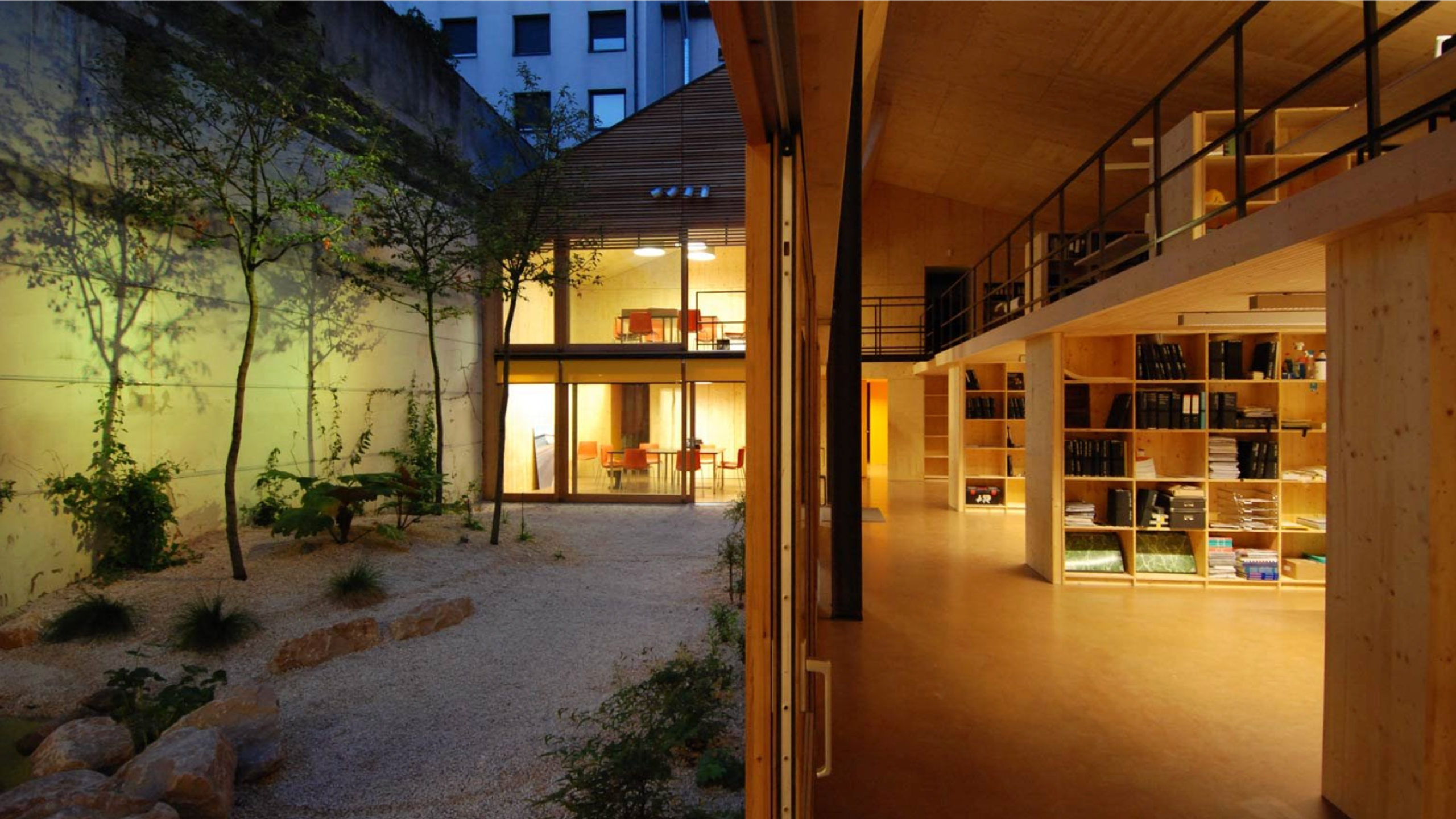 a building with a lot of books on the shelves
