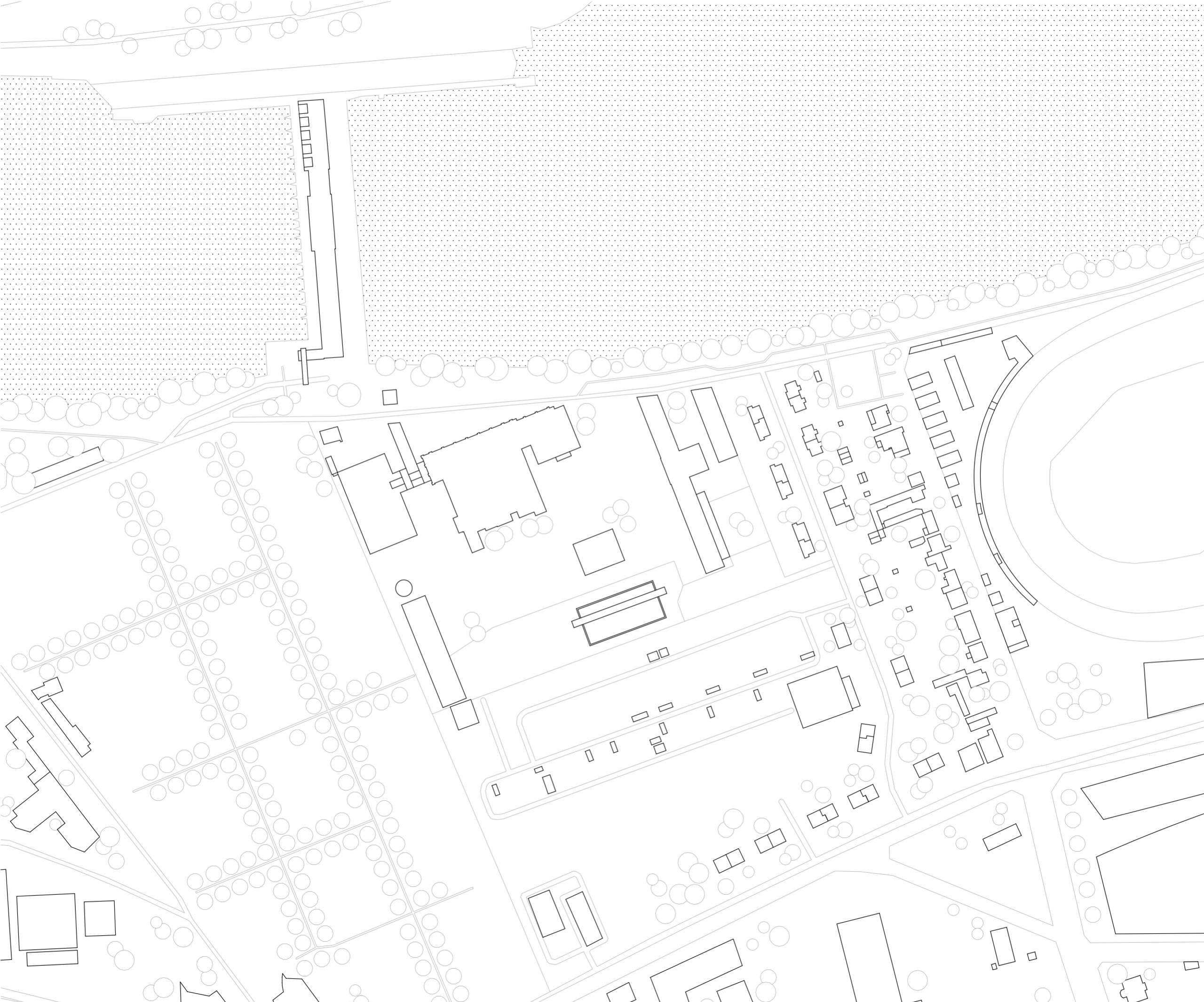 Plan masse du poste source de Cusset à Villeurbanne, implanté dans un tissu industriel dense, entre trame bâtie, voiries techniques et espaces plantés.