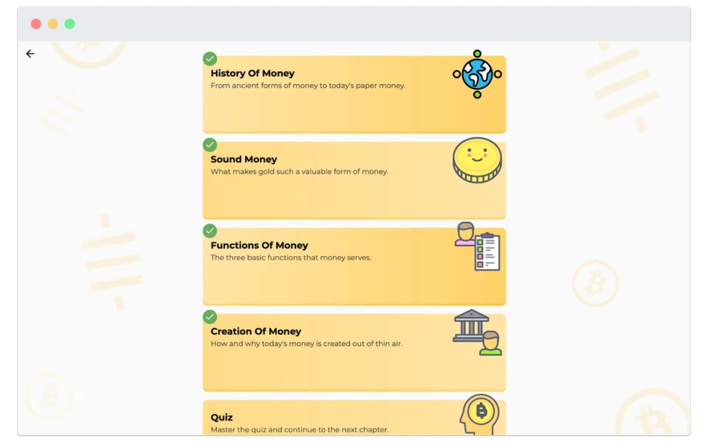Untermenü der Simple Bitcoin App