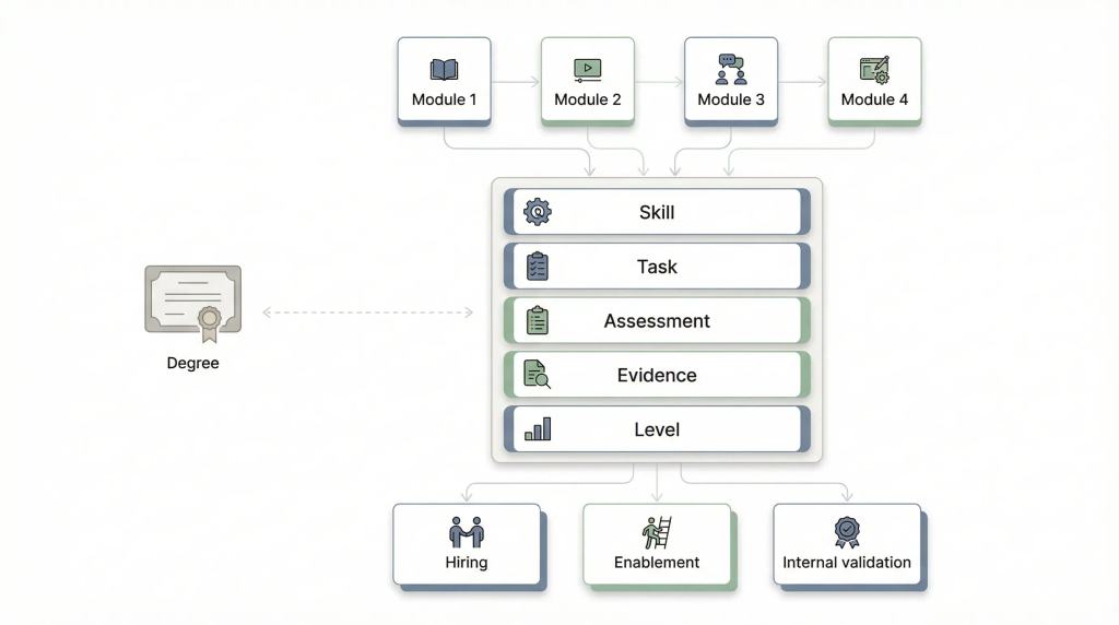 Diagram showing a micro-credential as a structured skill signal.