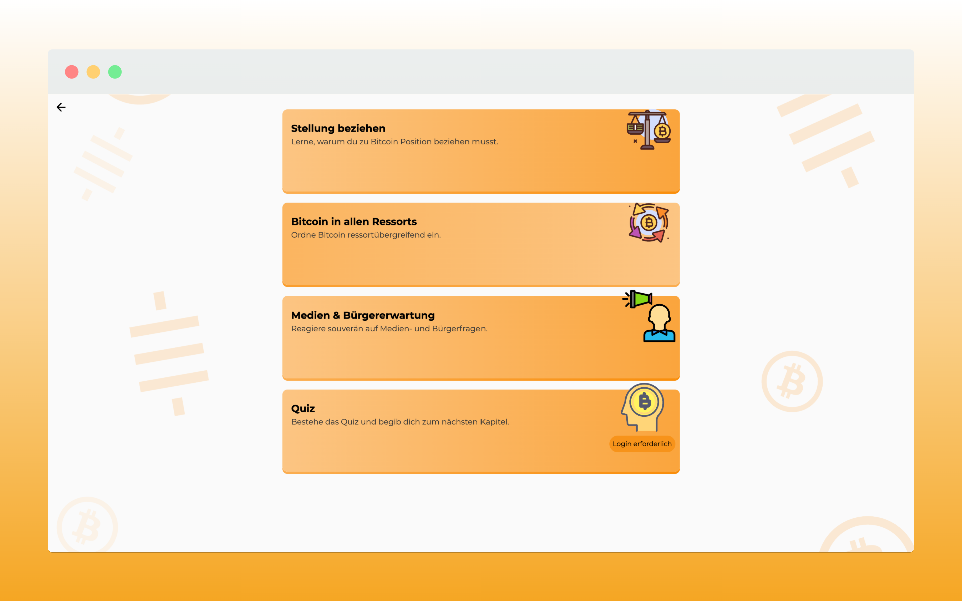 Kursmenü der Academy