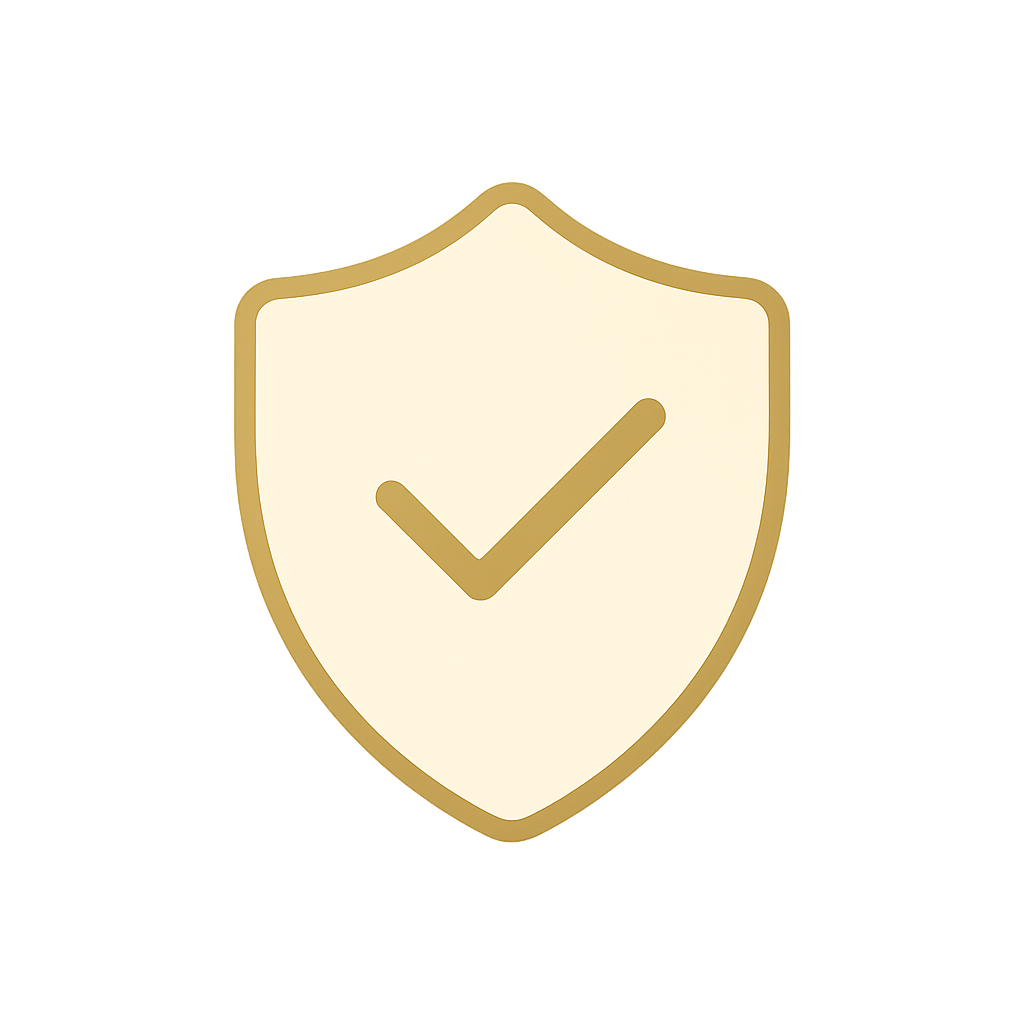 Gold compliance shield icon.
