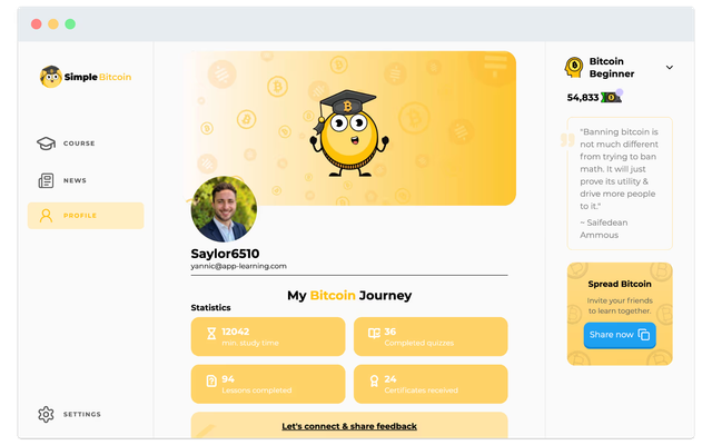 Profileinstellungen der Simple Bitcoin App