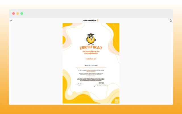 Zertifikat der Bitcoin Bundesverband Academy