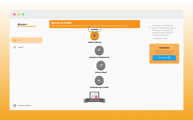 Dashboard der Bitcoin Bundesverband Academy