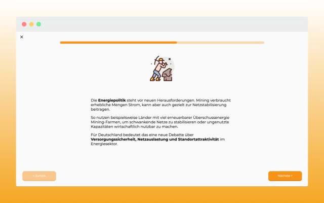 Lernscreen zu Energiepolitik und Mining